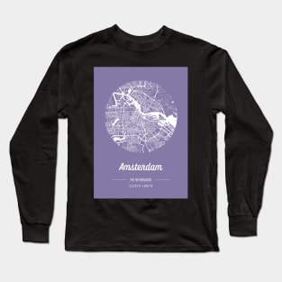 City map in purple: Amsterdam, The Netherlands, with retro vintage flair Long Sleeve T-Shirt